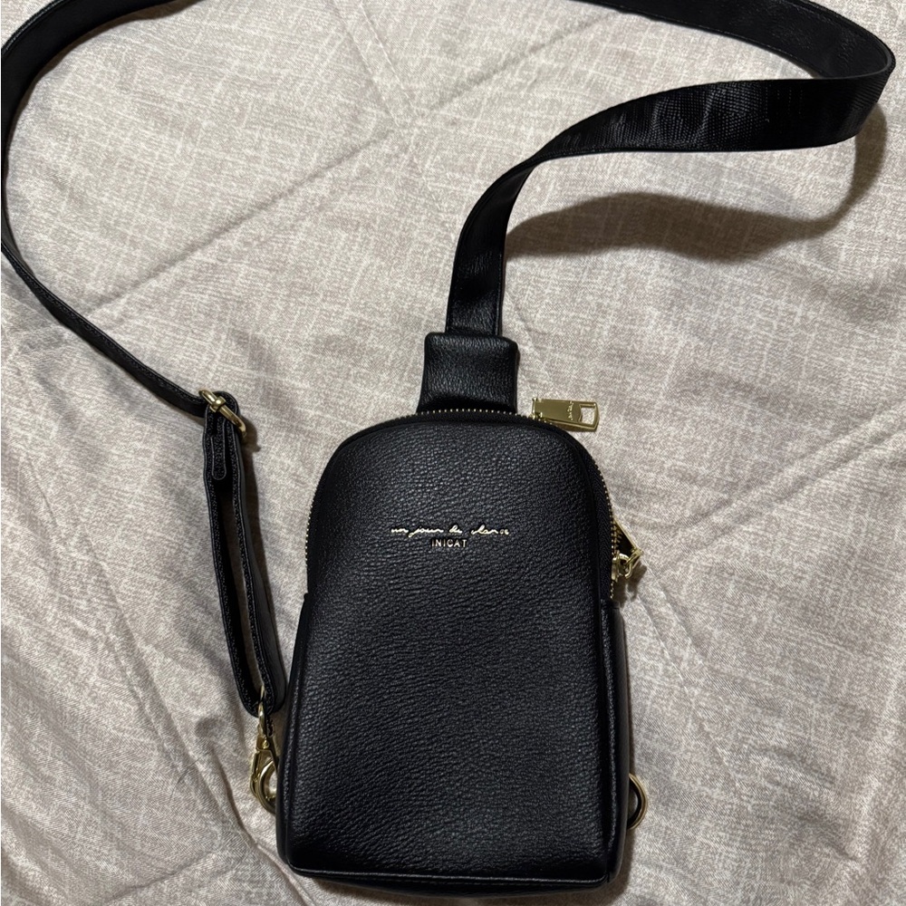 Black Crossbody Bag with Gold Accents